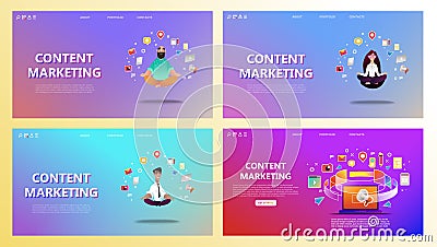 Content marketing landing page set. Vector Illustration